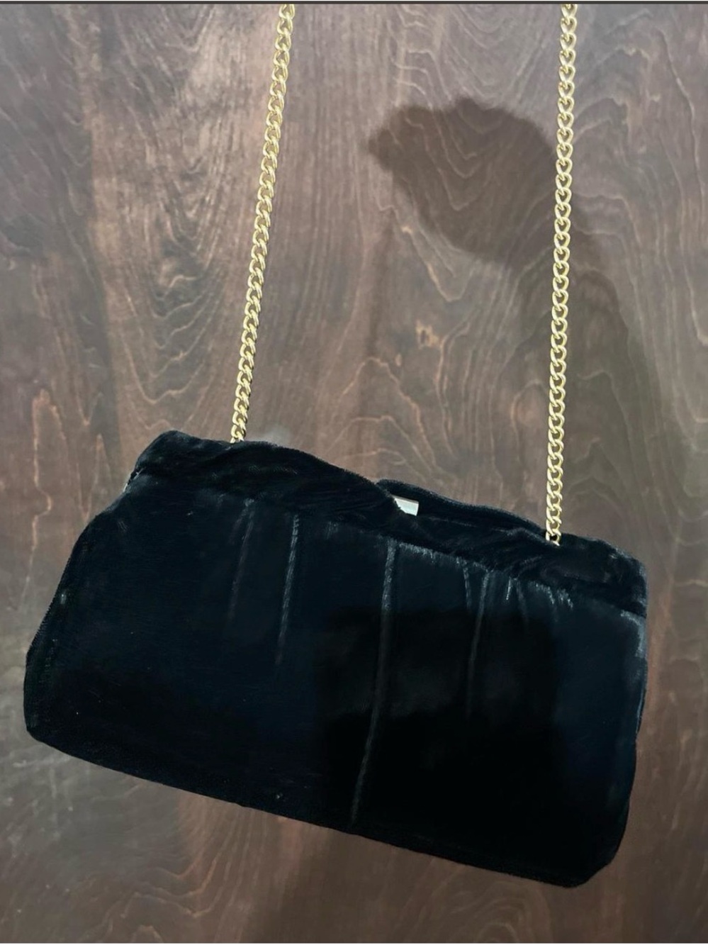 Black Velvet Chain-Handle Shoulder Bag